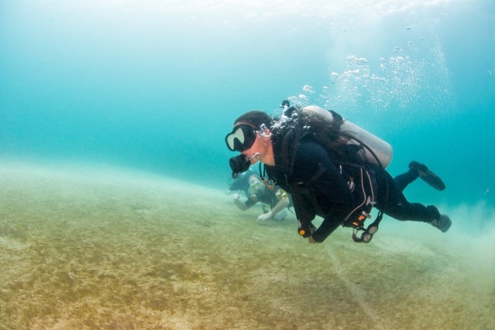 a man swimming in the water